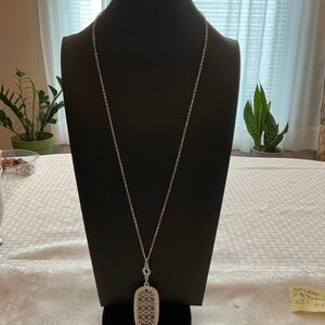 Filigree Design Silver Tone Vintage Pendant Necklace